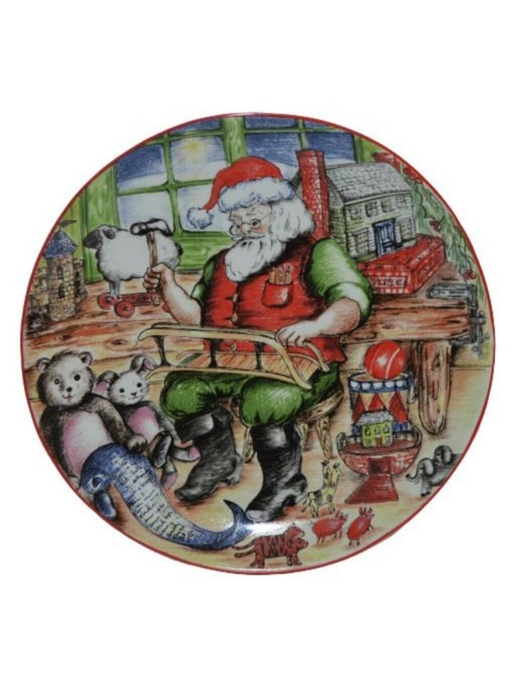 Kate Williams Global Design Christmas Santa Workshop 8 Inch Cookie Plate Ceramic